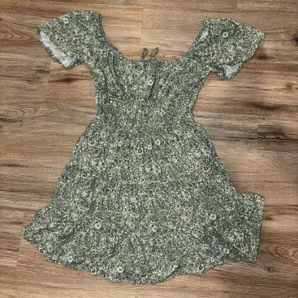 Green and white printed dress
